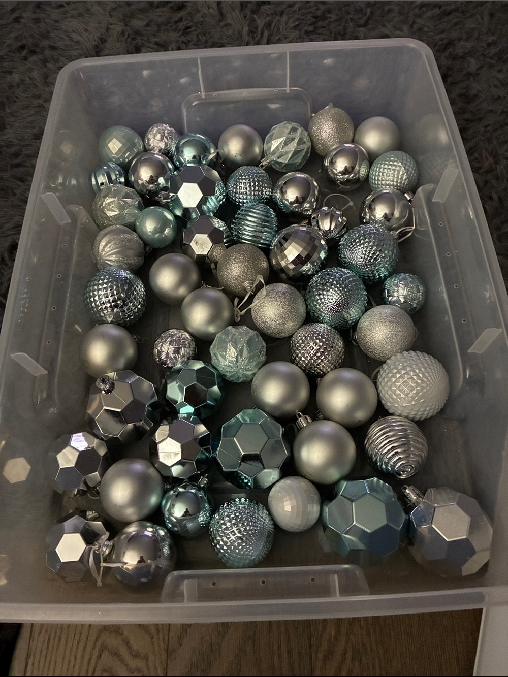 Holiday Ornament Set - Silver & Teal Decorative Baubles